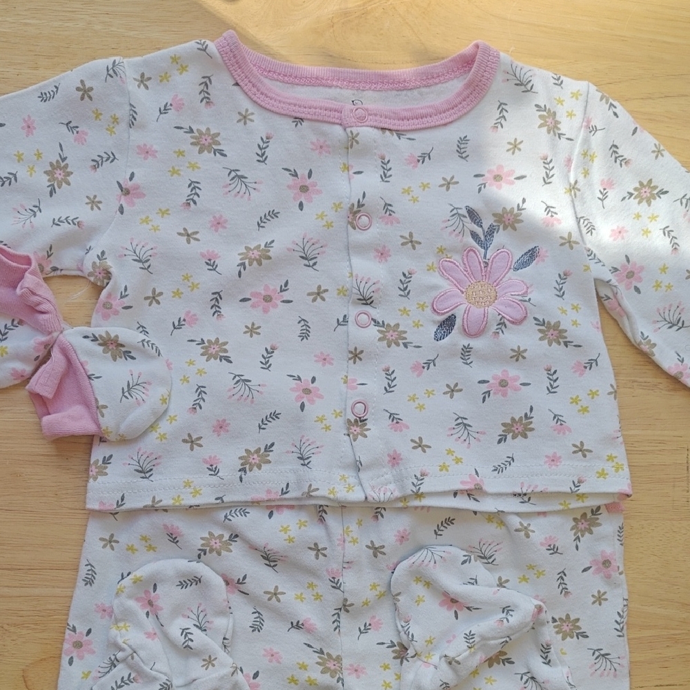 Baby Girls Floral Cotton Pajama Set in White and Pink
